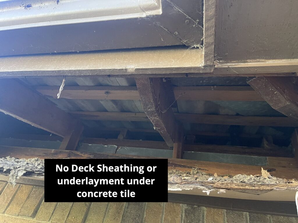 missing underlayment on tile roof